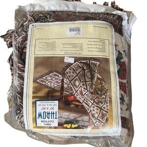 Holiday Cotton Throw Blanket 50" X 60" Christmas Design Reversible Wreaths Santa